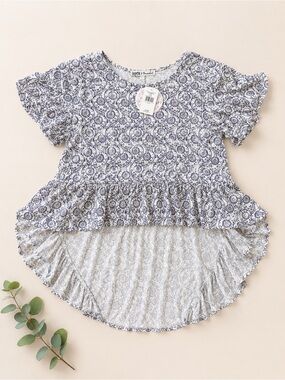 Gypsies & Moondust Floral Peplum Blouse Blue & White NWT Size Large Cottagecore